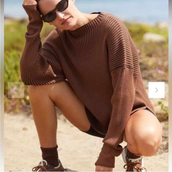 Varley Emile Rib Knit Pullover Top Rawhine Brown Stretchy Soft Material Size S - Picture 10 of 10